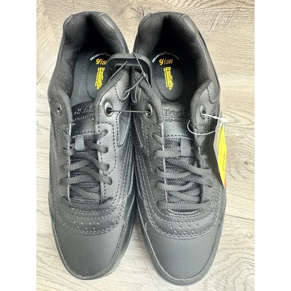 Treadsafe Dustin Non Slip Shoes Men's 9.5 Wide Black Leather Performance Sneaker - Picture 3 of 11